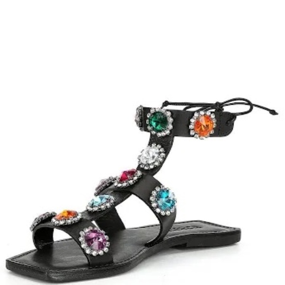 Schutz Amaris Gladiator Jeweled Sandals Black Leather Women’s Size 8.5 - Picture 1 of 11